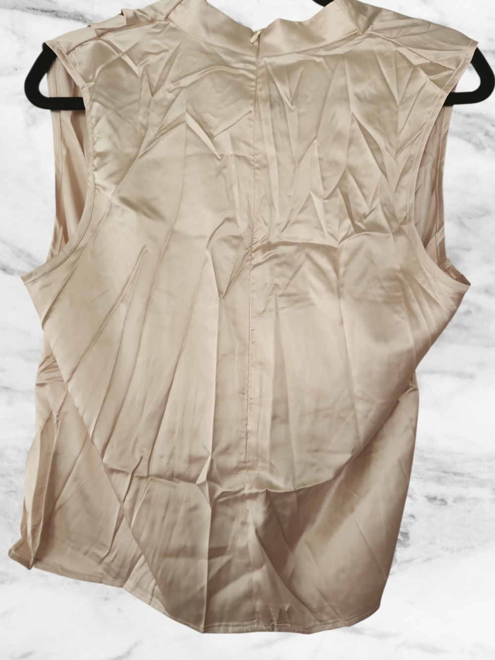 Sleeveless Satin Drape Neck Top in Champagne Gold - Picture 6 of 6
